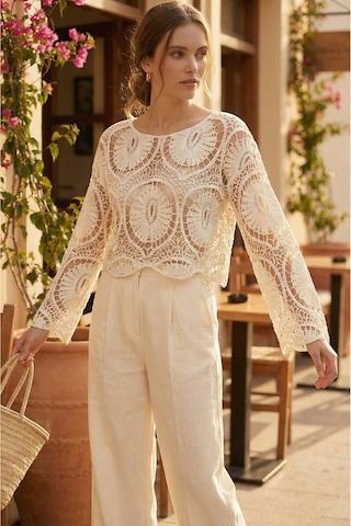Sayzen Your Shine Dantel Işleme Crop Bluz Sy-shn2610 Ekru