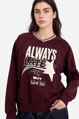 Defacto Oversıze Geniş Kalıp V Yaka Baskılı Kalın Kumaş Sweatshirt G9598ax26spbr171 Bordo-br171