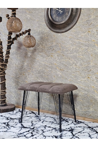 Zafir Metal Siyah Tel Ayaklı 60 Cm Puf Bench - Puf - Bench - Oturak - Mutfak Oturağı - Antre Oturağı Kahverengi