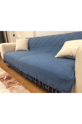 Mavi Koltuk Örtüsü Balık Sırtı Desen 180 210 Mavi