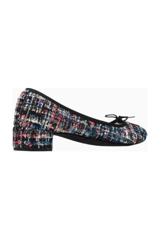 Repetto Camille 30 Ballerina Pumps, Parlak Tweed, Fiyonk Detaylı Tasarım, 30mm Topuk, Fransız Zarafeti Babet Siyah