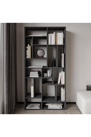 Nicola Kitaplık 18 Raflı, Modern Kütüphane Antrasit