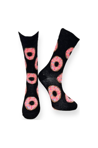 4'lü Unısex Yemek Temalı Donut Tasarımlı Esnek Nem Alabilen Pamuklu Spor Soket Çoraplar Çok Renkli
