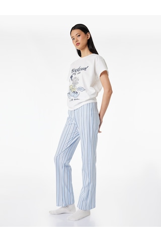 Koton Pamuklu Rahat Kesim Kısa Kollu Baskılı Pijama Seti Lacivert Çizgili 6slk40120mk