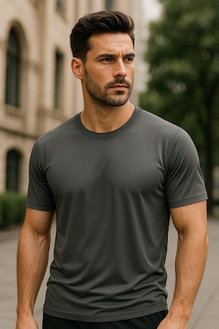 Erkek %100 Pamuk Slim Fit Sporcu Tişört Basic Bisiklet Yaka Kısa Kollu T-shirt Gri