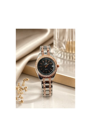 Çift Sıra Taşlı Kadın Kol Saati Takvimli Rosegold - 916381880 Rose Gold