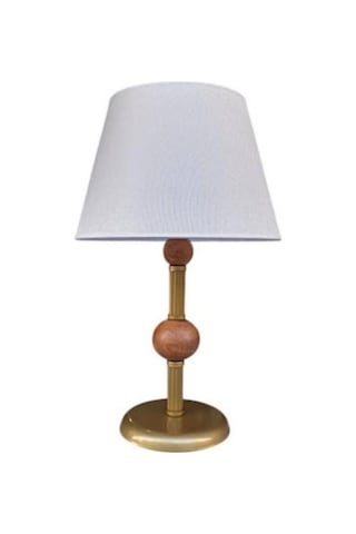 Çift Ahşaplı Abajur Eskitme Krem Rengi Şapkalı Kahverengi