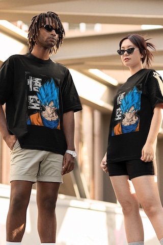 Anime Goku Blue Tişört Siyah