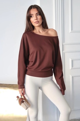 Bbbutikbasic Oys Kalite Kayıkyaka Bluz M5154 kahverengi