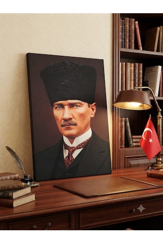 Tablo 40x60 60x90 Cm Orta Boy Ofis Ve Salon Hediyelik Duvar Aksesuarı Atatürk Siyah Beyaz