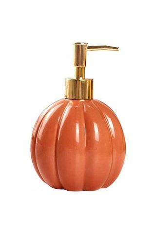 Besthome1 Halloween Turuncu Seramik Kabak Sabun Dağıtıcı, Altın Pompa, Yeniden Doldurulabilir, Mutfak Ve Banyo İçin Diğer