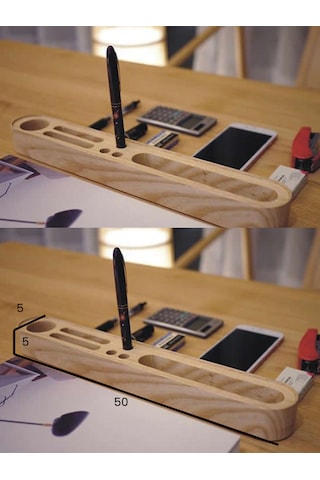 Uzun Ahşap Masaüstü Kalemlik Ve Organizer