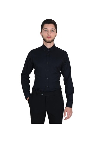 1011-yaka Düğmeli İnce Çizgili Erkek Gömlek 001