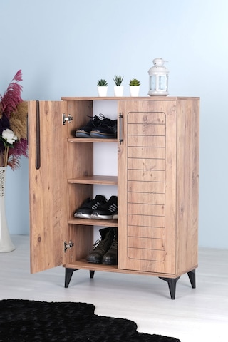 Luna 2 Kapaklı 4 Bölmeli Modern Ayakkabılık - Çam Desenli 70x10