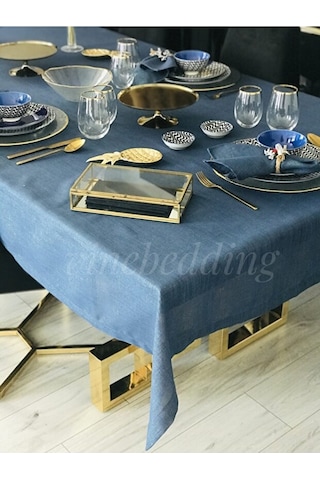 Valerium Simli İndigo Masa Örtüsü 150 X 220 Indigo