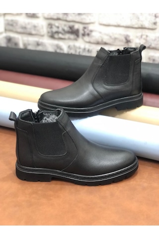 Umut Hakiki Deri Ortopedik Büyük Numara 45-46-47 Kürklü Kışlık Erkek Bot Siyah