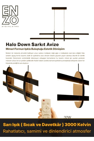 Halo Bronz Lineer Led Sarkıt Avize Kumandalı Dim Edilebilir - Aşağı Işık Beyaz Işık