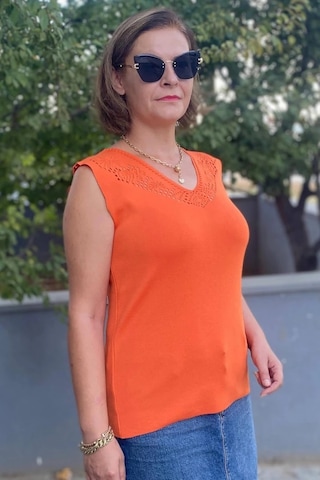 Mia Butik Kadın Lina Turuncu Merserize Kolsuz Bluz Turuncu