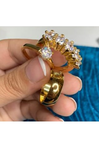 Altın Kaplama Set Zirkon Taşlı Beştaş+tektaş+ Klasik Alyans Altın