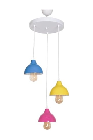 Ayrex Fer Avize Kinder Modern Tasarım Salon - Mutfak - Çocuk Odası Mavi Sarı Pembe Renk Sarkıt 3 Lü Avize Diğer