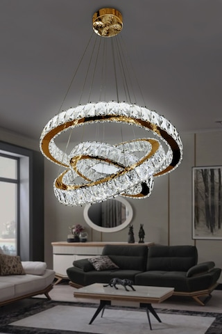 3 Katlı Kristal Taşlı Modern Led Avize Çok Renkli
