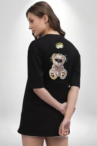 Gerçeklikten Uzak Tutun Siyah Oversize Unisex Ön Ve Sırt Baskılı Tişört Siyah
