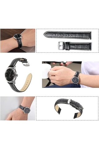 22 Milim Hakiki Dana Derisi Beyaz Dikişli Siyah Saat Kayışı