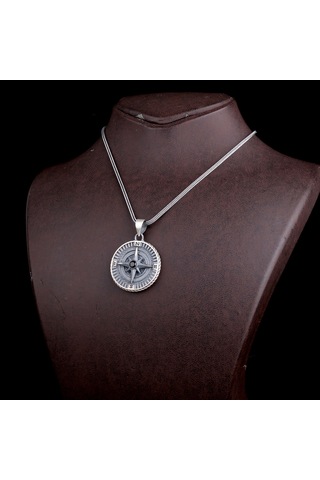 925 Ayar Gümüş Yön Pusulası Model Zirkon Taşlı Kolye