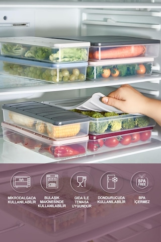 Selka Home 4'lü Set Nora Organizer Buzdolabı Buzluk Düzenleyici Saklama Kabı( 1 Ad. 4 Lt. 1 Ad. 2,25 Lt. 2 Ad. 1 Lt. )