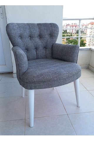 Kayser Home Berjer - Tekli Koltuk - Keten Kumaş - Ahşap Beyaz Ayak - Açık Gri Açık Gri