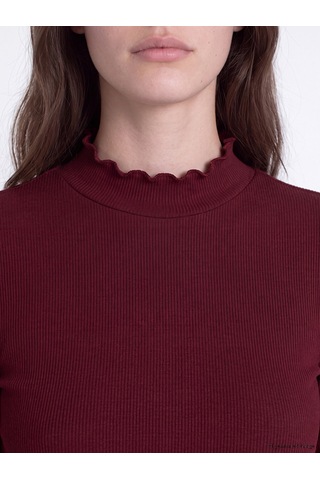 Lcw Modest Bordo Dik Yaka Kadın Fitilli Body