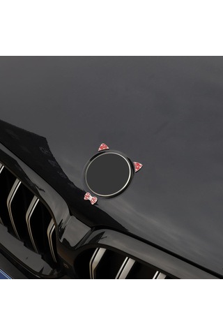 3 Adet Kırmızı Parlak Araba Aksesuarları Dıy Kedi Çıkartmaları Elmas Araba İç Dekorasyonu Kristal Kedi Kulakları Çıkartmaları Parlak Logo F