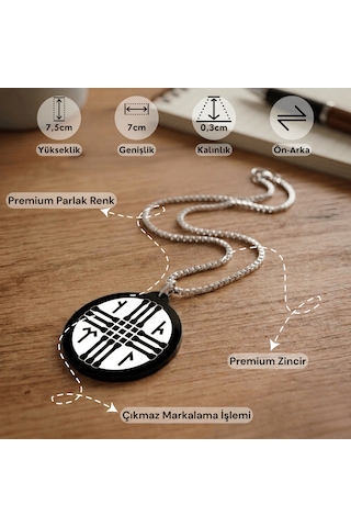 Tengri Tamgası Ve Ay Yıldız Bröve Çift Taraflı Dikiz Aynası Süsü - Premium Piano Black Pleksi Klipsli Zincirli Araç Aksesuarı