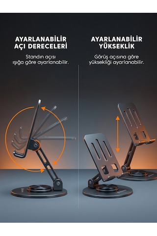 Dossimo Hold 360 Metal Dönebilen Ayarlanabilir Kaymaz Tabanlı Taşınabilir Katlanabilir Telefon Ve Tablet Tutucu