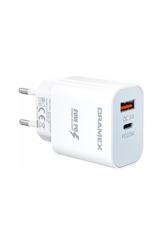 Dramex DPQ20B Quantum USB+Type-C QC3.0 PD 20W Hızlı Şarj Adaptörü