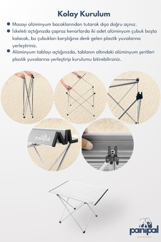 Panipal Alüminyum, Katlanabilir Kamp Ve Piknik Masası, Taşıma Çantalı M Gri