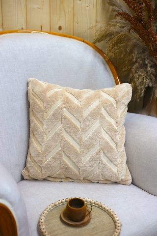 Chevron Welsoft Jakarlı Dekoratif Kırlent Kılıfı 43x43 Cm - Ztchevron Bej