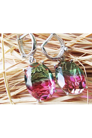 Lilahgümüştr Gümüş Oval Turmalin Taşlı Kadın Küpe