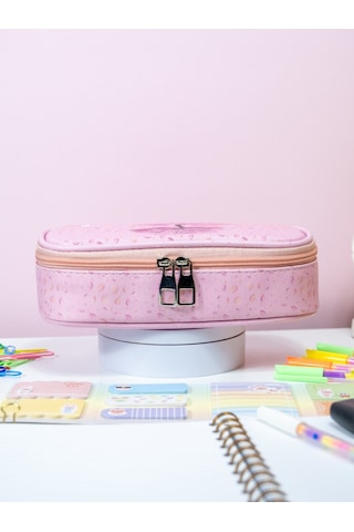 Kalem Kutusu Oval Tasarım Tek Bölmeli Sakura Temalı Vegan Deri Kalemlik Onesize