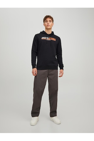 Jack & Jones Kapüşonlu Logo Baskılı Sweatshirt- Frederik 12219814 Navy Blazer Lacivert