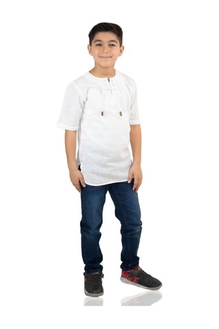 Eliş Şile Bezi Kısa Kol Şile Bezi Zımbalı Erkek Çocuk Tshirt Beyaz 3001