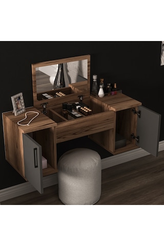 Arnetti Duvara Monte Mercan Aynalı Makyaj Masası Lidya Antrasit