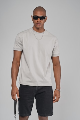 King Brich Slim Fit Kalıp Kolu Ribanalı Basic %100 Pamuklu Tişört Gri