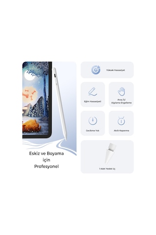 Bix Sp03 Stylus Pen Manyetik Eğim Sensörlü Avuç İçi Engelleme Özellikli İpad Uyumlu Çizim Ve Tasarım İçin Tablet Kalemi Beyaz