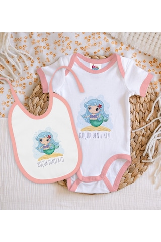 Bk Kids Küçük Deniz Kızı Tasarımlı Pembe Bebek Body Zıbın Ve Mama Çok Renkli