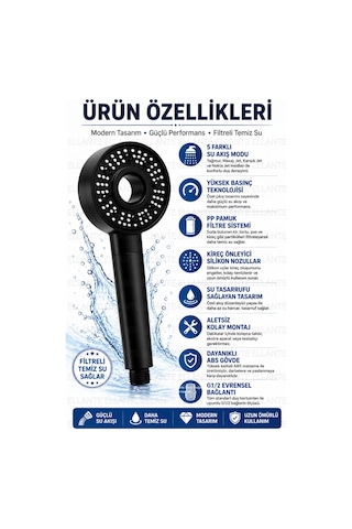 Yeni Nesil 5 Fonksiyonlu Filtreli Duş Başlığı Yüksek Basınçlı Pp Pamuk Filtreli Su Tasarruflu Kireç Çok Renkli