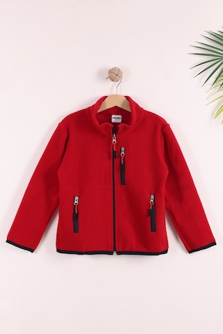 Monox Çocuk Lastik Manşetli Fermuarlı 3 Cepli Unisex Polar Ceket Kırmızı
