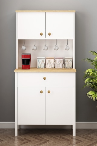 Remy Kahve Köşesi Ahşap Kulplu Çok Amaçlı Dolap Sepet-beyaz Sepet-beyaz