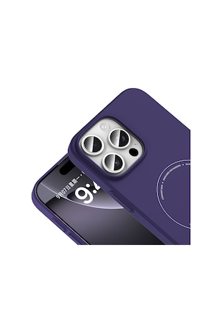 Apple iPhone Uyumlu 16 Pro Max Kılıf M-safe Şarj Özellikli Kamera Korumalı Zore Elio Sert Pc Kapak - Derin Mor