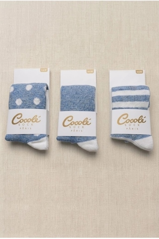Cocole Socks Erkek Bebek Külotlu Çorabı 3'lü Set Pamuklu Mavi 0-24 Ay Çok Renkli